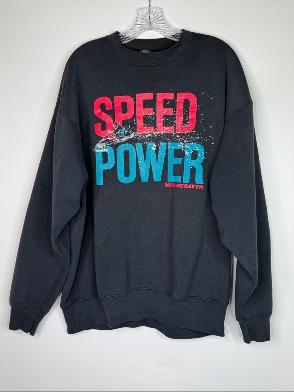 Vintage FOTL Minnesota Speed Power Snowmobile Black Crew Sweatshirt Size XXL 90s